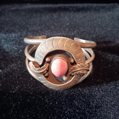 SIGNED "WP" STERLING AND CORAL CUFF BRACELET