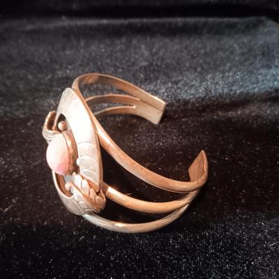 SIGNED "WP" STERLING AND CORAL CUFF BRACELET