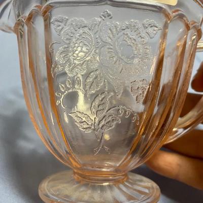 Anchor Hocking Mayfair open rose pink footed creamer