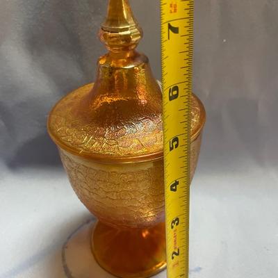Marigold carnival glass candy dish