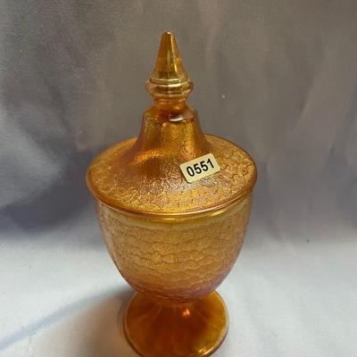 Marigold carnival glass candy dish
