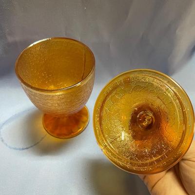 Marigold carnival glass candy dish