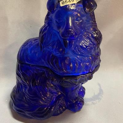 Moser cobalt blue glass collie dog