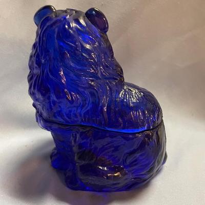 Moser cobalt blue glass collie dog