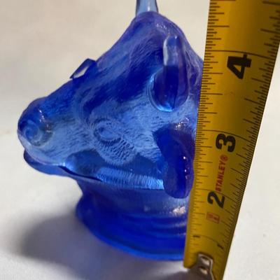 Cobalt blue glass bull mustard tureen