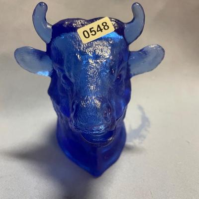 Cobalt blue glass bull mustard tureen