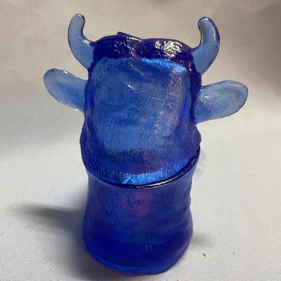 Cobalt blue glass bull mustard tureen