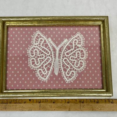 3 piece decor lot - candle, basket, framed doily