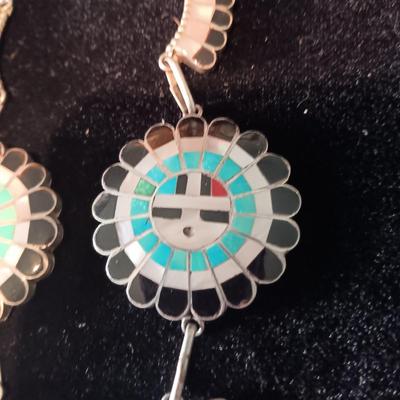 J D MASSIE NATIVE AMERICAN SUN GODS SET IN STERLING SILVER NECKLACE