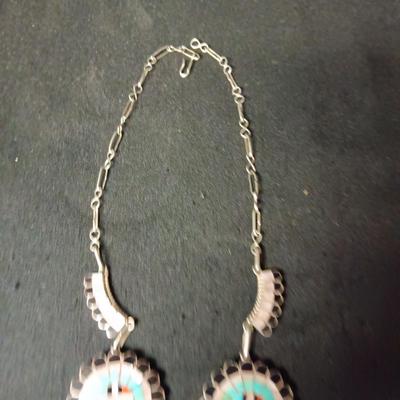 J D MASSIE NATIVE AMERICAN SUN GODS SET IN STERLING SILVER NECKLACE