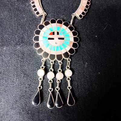 J D MASSIE NATIVE AMERICAN SUN GODS SET IN STERLING SILVER NECKLACE