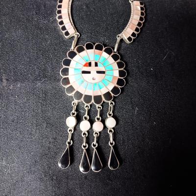 J D MASSIE NATIVE AMERICAN SUN GODS SET IN STERLING SILVER NECKLACE