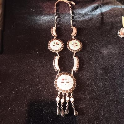 J D MASSIE NATIVE AMERICAN SUN GODS SET IN STERLING SILVER NECKLACE