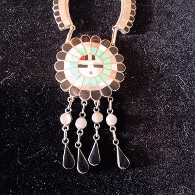 J D MASSIE NATIVE AMERICAN SUN GODS SET IN STERLING SILVER NECKLACE