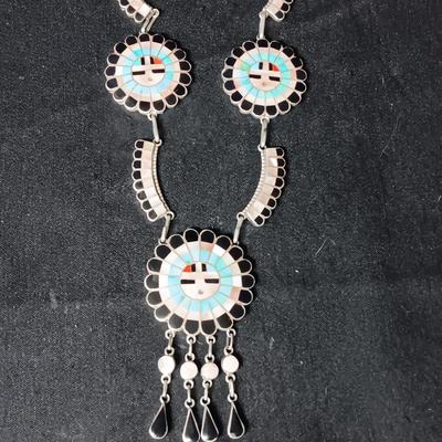 J D MASSIE NATIVE AMERICAN SUN GODS SET IN STERLING SILVER NECKLACE
