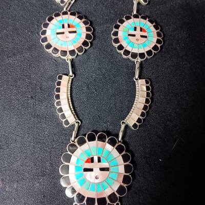 J D MASSIE NATIVE AMERICAN SUN GODS SET IN STERLING SILVER NECKLACE