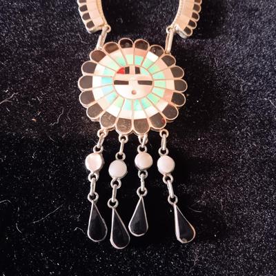 J D MASSIE NATIVE AMERICAN SUN GODS SET IN STERLING SILVER NECKLACE