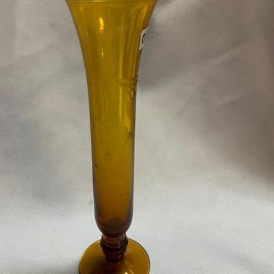 Hand blown art glass Amber bud vase