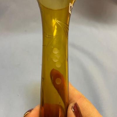 Hand blown art glass Amber bud vase