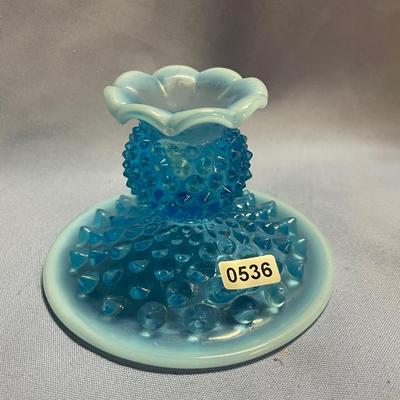 Fenton opalescent hobnail candlestick holder