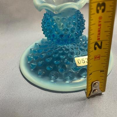 Fenton opalescent hobnail candlestick holder