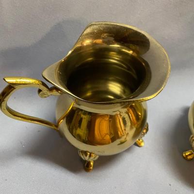 3 pc Vtg brass teapot set