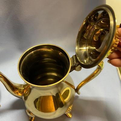 3 pc Vtg brass teapot set