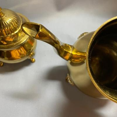 3 pc Vtg brass teapot set