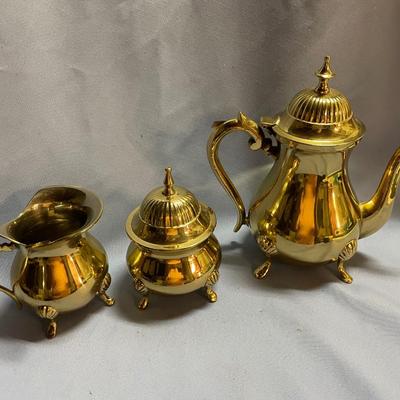 3 pc Vtg brass teapot set