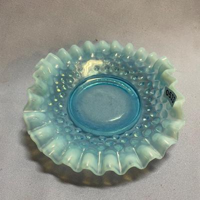 Fenton opalescent blue hobnail folded side ruffled dish