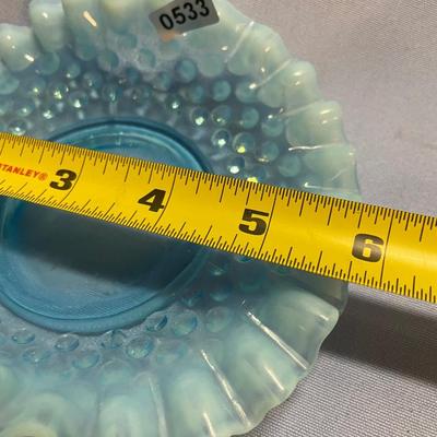 Fenton opalescent blue hobnail folded side ruffled dish
