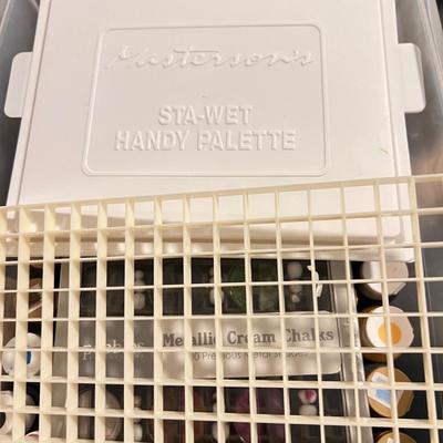 Painting Lot - Acrylic Paints, Brushes, Wooden Laptop Easel Desk, Etc.