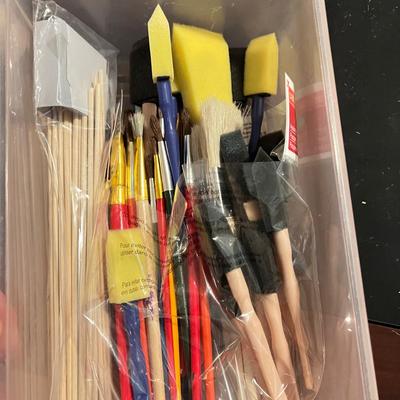 Painting Lot - Acrylic Paints, Brushes, Wooden Laptop Easel Desk, Etc.