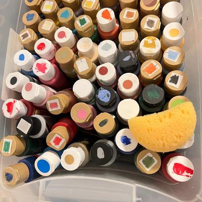 Painting Lot - Acrylic Paints, Brushes, Wooden Laptop Easel Desk, Etc.