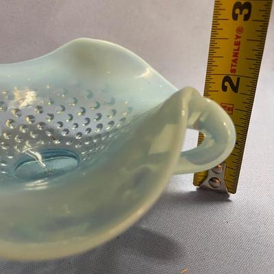 Fenton hobnail glass opalescent dish with double handles