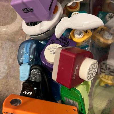 Huge Lot of Paper Punches, Decorative Scissors + 2 Storage Carts