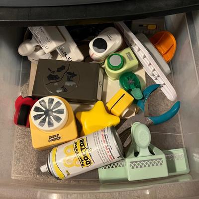 Huge Lot of Paper Punches, Decorative Scissors + 2 Storage Carts