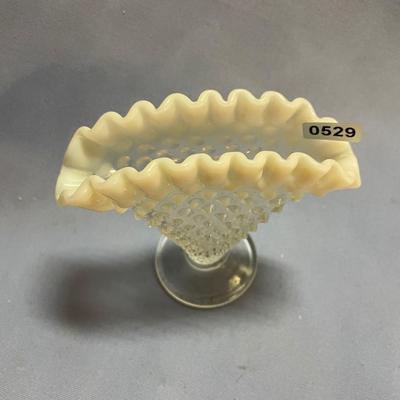 Fenton white opalescent hobnail fan vase