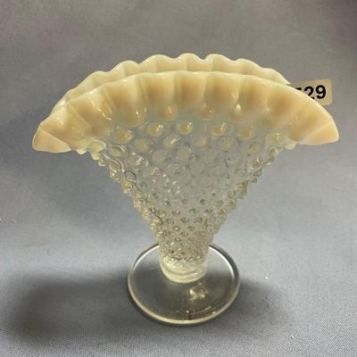 Fenton white opalescent hobnail fan vase