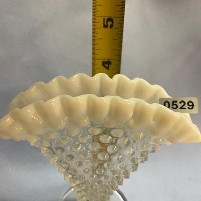 Fenton white opalescent hobnail fan vase