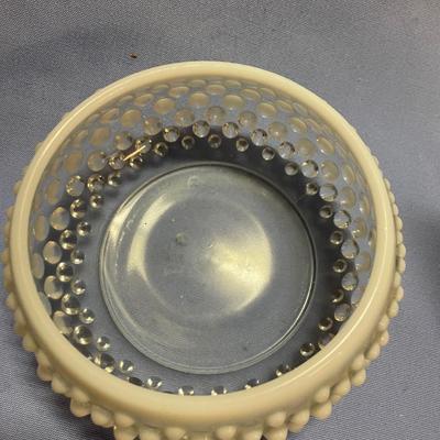 Fenton hobnail opalescent powder duster jar w/ wooden lids