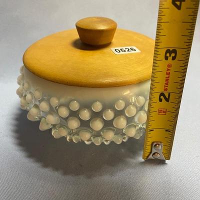 Fenton hobnail opalescent powder duster jar w/ wooden lids