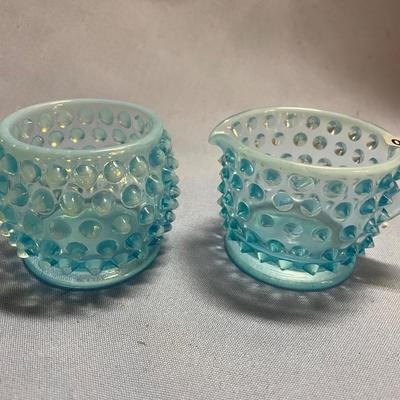 Fenton blue hobnail sugar & creamer