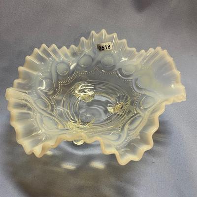 Northwood opalescent glass beaded 3 foot bowl
