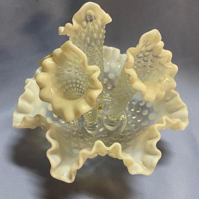 Fenton hobnail ruffled 3 horn emergency