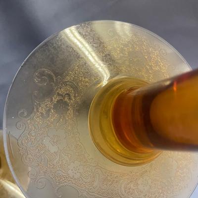 Fostoria etched amber candlesticks