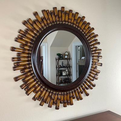 835 Large LANE Bamboo Style Sunburst Round Mirror
