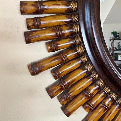 835 Large LANE Bamboo Style Sunburst Round Mirror