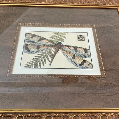 837 Large Black and Gold Gilt Dragonfly Framed Print