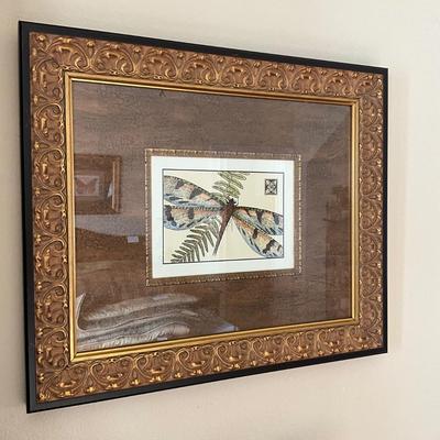 837 Large Black and Gold Gilt Dragonfly Framed Print
